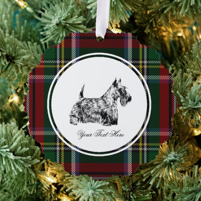 Scottish Terrier and Blackwatch Personalise Tree Decoration Card (Insitu (Tree))
