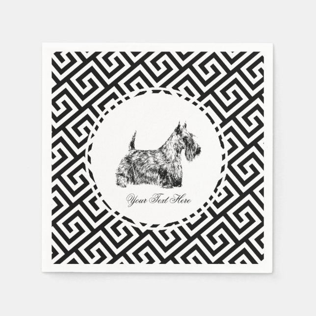 Scottish Terrier and Greek Key Personalise Napkin (Front)