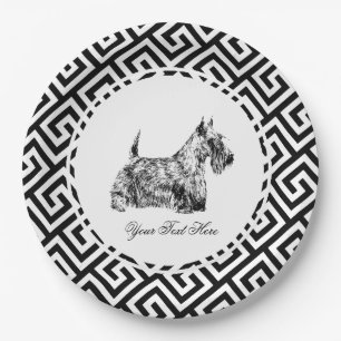 Scottish Terrier and Greek Key Personalize Paper Plate