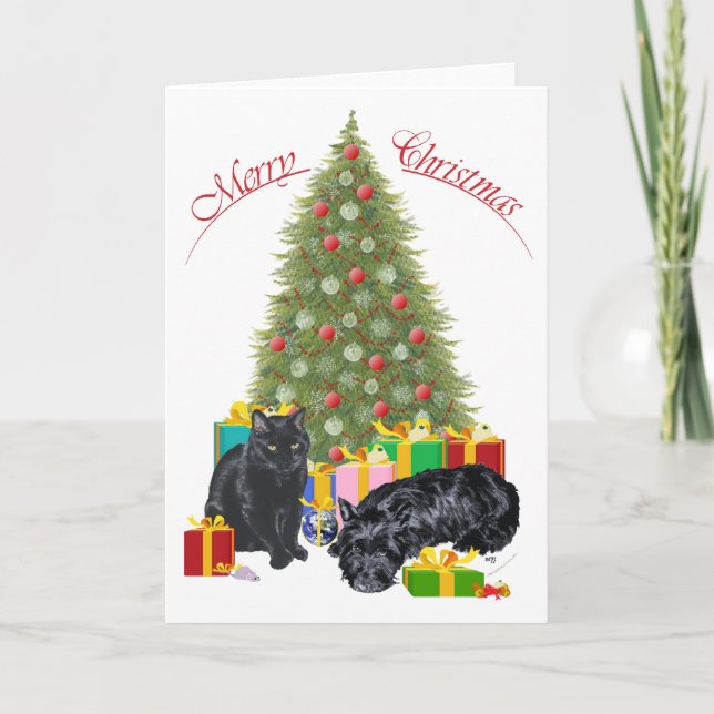 Scottish Terrier and Kitty Greeting Card (Front)
