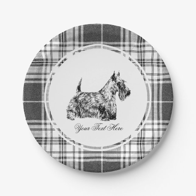 Scottish Terrier and Plaid Personalise Paper Plate (Front)