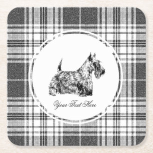 Scottish Terrier and Plaid Personalise Square Paper Coaster