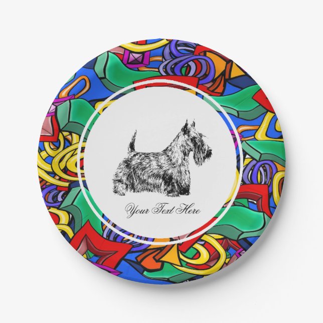 Scottish Terrier and Pop Art  Paper Plate (Front)