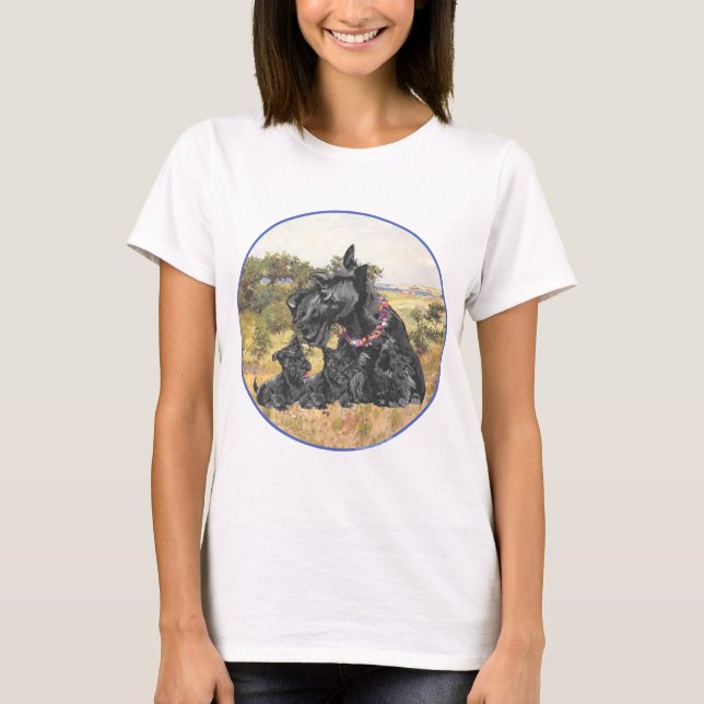 Scottish Terrier and Puppies T-Shirt (Front)