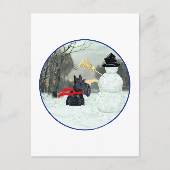 Scottish Terrier and Snowman Postcard (Front)