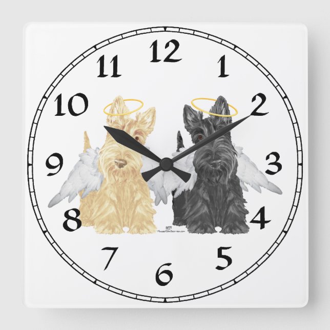 Scottish Terrier Angels Square Wall Clock (Front)