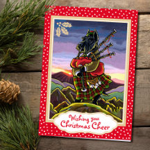 Scottish Terrier Bagpipes Custom Christmas Card