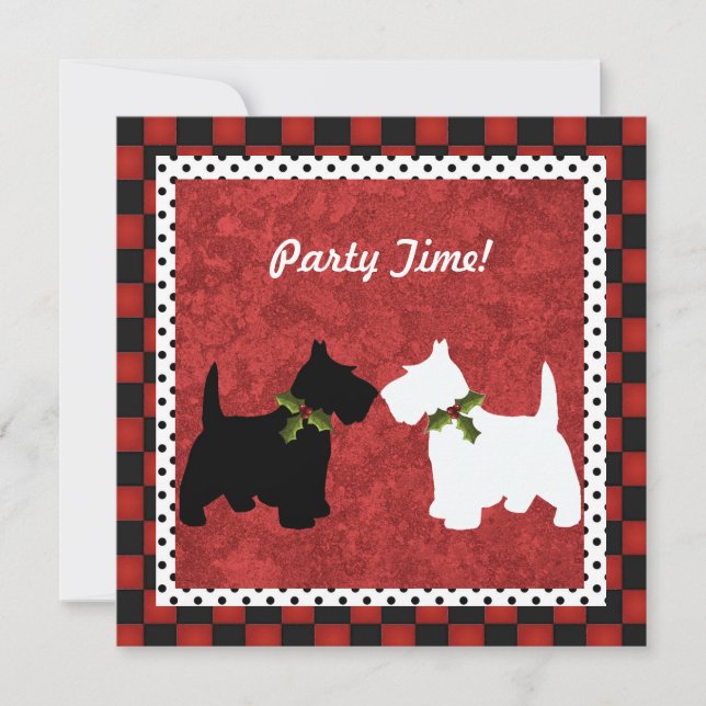 Scottish Terrier Black and White Christmas Fun Invitation (Front)