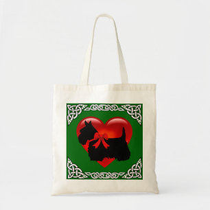 Scottish Terrier black, cletic braid, red heart Tote Bag