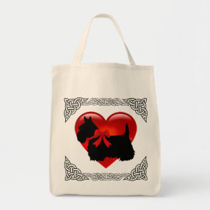 Scottish Terrier black, cletic braid, red heart Tote Bag