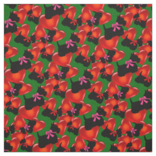 Scottish Terrier black, hearts, red/pink bow Fabric