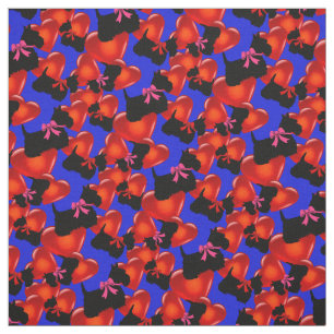 Scottish Terrier black, hearts, red/pink bow Fabric