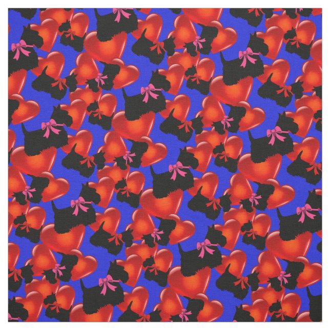 Scottish Terrier black, hearts, red/pink bow Fabric (Swatch)