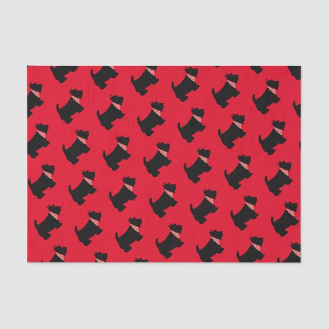 Scottish Terrier Black Scottie Dog Plaid Scarf Red Tissue Paper (Front)