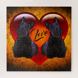 Scottish Terrier black sihouette heart/676 piece Jigsaw Puzzle