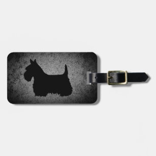 Scottish Terrier, black silhouette, granite silver Luggage Tag