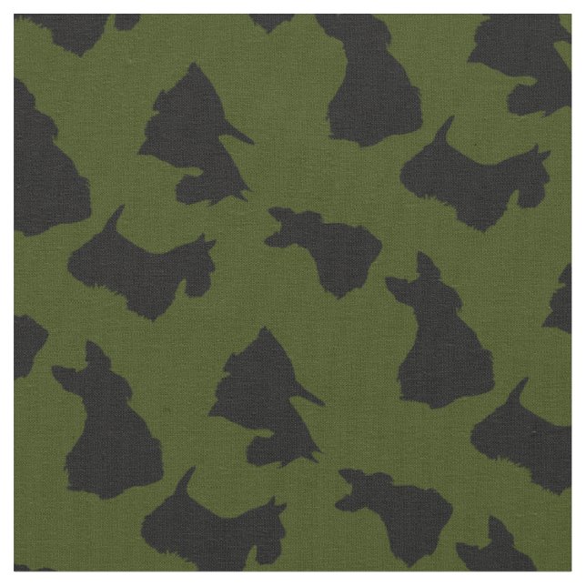 Scottish Terrier black silhouette, Odee green Fabric (Close Up)