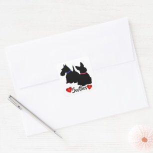 Scottish Terrier/black silhouette pink/blue collar Square Sticker