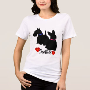 Scottish Terrier/black silhouette pink/blue collar Tri-Blend Shirt
