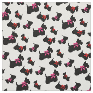 Scottish Terrier black silhouette, red/pink bow Fabric