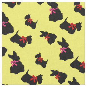 Scottish Terrier black silhouette, red/pink bow Fabric