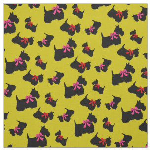 Scottish Terrier black silhouette, red/pink bow Fabric