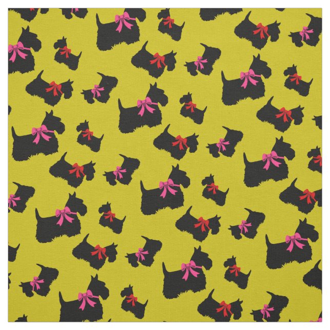 Scottish Terrier black silhouette, red/pink bow Fabric (Swatch)