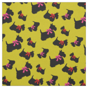 Scottish Terrier black silhouette, red/pink bow Fabric