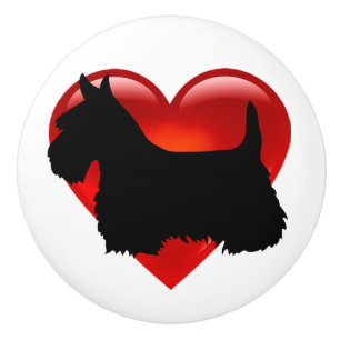Scottish Terrier black silhouette with red bow Ceramic Knob
