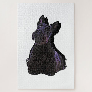 Scottish Terrier black silhouette with shadow Jigsaw Puzzle