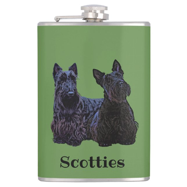Scottish Terrier black, sitting/standing Hip Flask (Front)