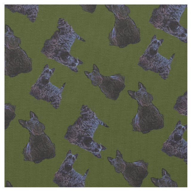 Scottish Terrier black sitting/standing/Odee green Fabric (Close Up)