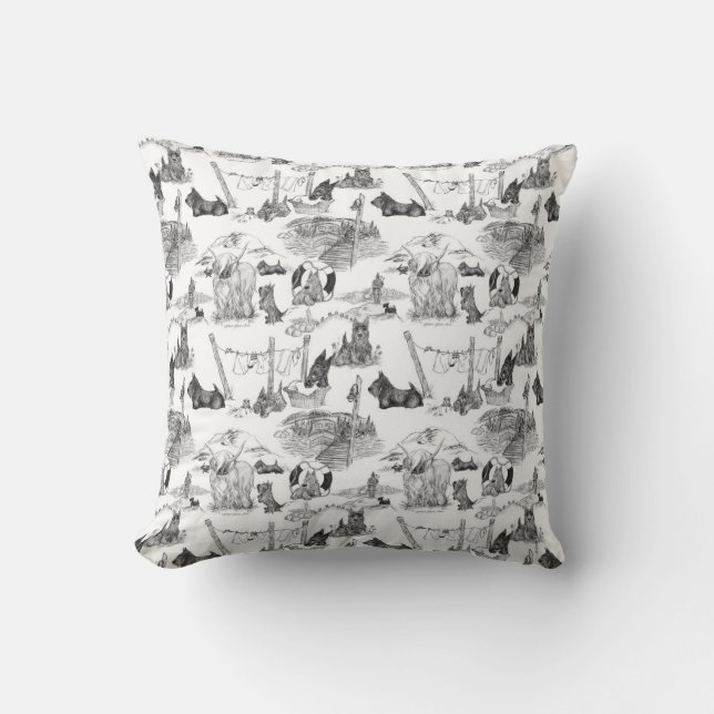 SCOTTISH TERRIER Black Toile Cushion (Front)