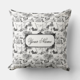 SCOTTISH Terrier Black Toile w/Custom Name Cushion
