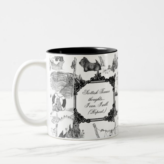 SCOTTISH Terrier Black Toile w/Customisation Two-Tone Coffee Mug (Left)