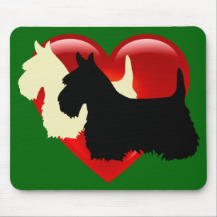 Scottish Terrier black/wheaten silhouette/heart Mouse Pad