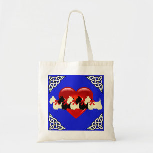 Scottish Terrier black/white, cletic braid, heart Tote Bag