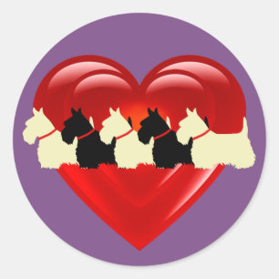 Scottish Terrier black/white double heart/collar Classic Round Sticker