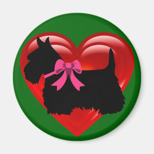 Scottish Terrier black/white red heart/pink bow Magnet