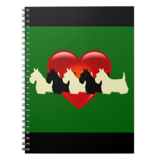 Scottish Terrier black/white silhouette heart blue Notebook