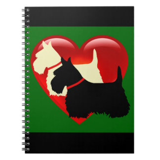 Scottish Terrier black/white silhouette heart blue Notebook