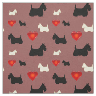 Scottish Terrier black/white silhouette heart Fabric