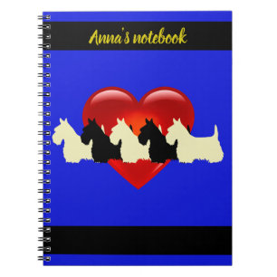 Scottish Terrier black/white silhouette heart/name Notebook