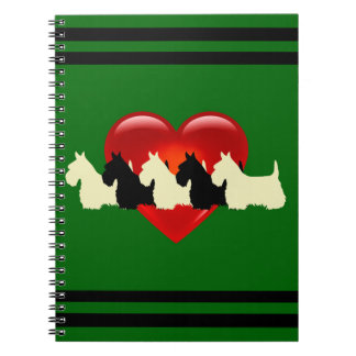Scottish Terrier black/white silhouette heart/name Notebook