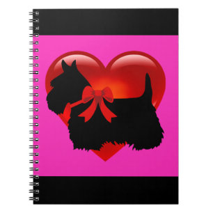 Scottish Terrier black/white silhouette heart pink Notebook
