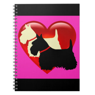 Scottish Terrier black/white silhouette heart pink Notebook