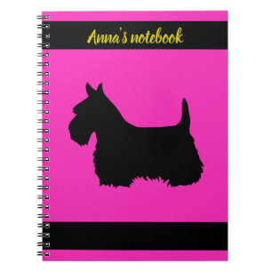 Scottish Terrier black/white silhouette pink/name Notebook