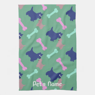 Scottish Terrier Bones Green Personalised Towel