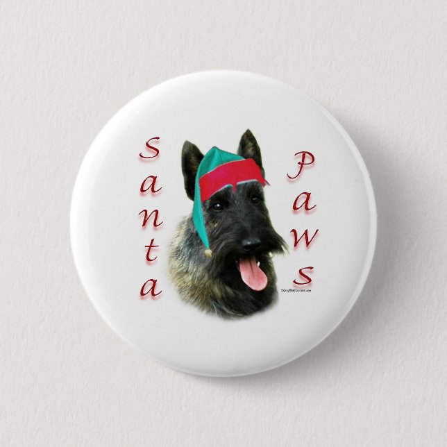 Scottish Terrier (brindle) Santa Paws 6 Cm Round Badge (Front)