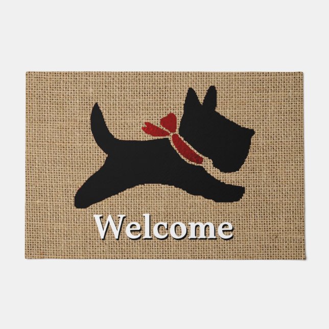 Scottish Terrier Burlap Personalise Doormat (Front)